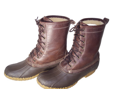 L.L. Bean Sz 10 M Shearling Lining 10'' Tall Brown Leather Duck Boots