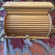 Wood Roll Top Bread Bin Blonde Oak Tone Wood ...
