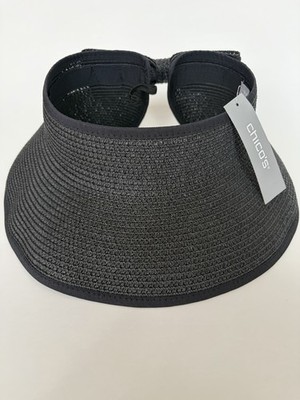 NWT CHICO'S Black Packable SUN VISOR HAT WITH BOW NEW