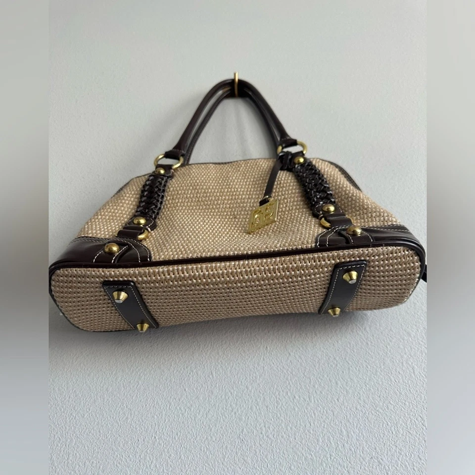 Bolso de Mano Giani Bernini Tejido Cuero Marrón Borde Asas Trenzadas Bolso Tejido Foto 3 de 4