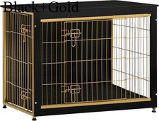 DWANTON Dog Crate Furniture with Cushion, Wooden Kennel Table with Double Doors