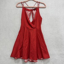 Zara Dress Womens XS Red Polka Dot Strappy Open Back Fit & Flare Mini V Neck