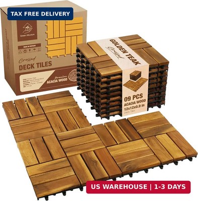 Premium Acacia Wood Interlocking Deck Tiles, 9 PCS 12''x12''x0.9'' Patio Flooring,