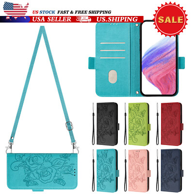 For iPhone 17 16 Pro 15 14 13 12 11 Crossbody Strap Flip Leather Wallet Case