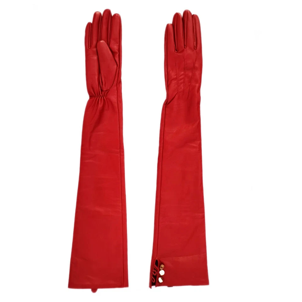 Guantes de cuero de oveja real para mujer con botones metálicos superiores Guantes de ópera Foto 4 de 4