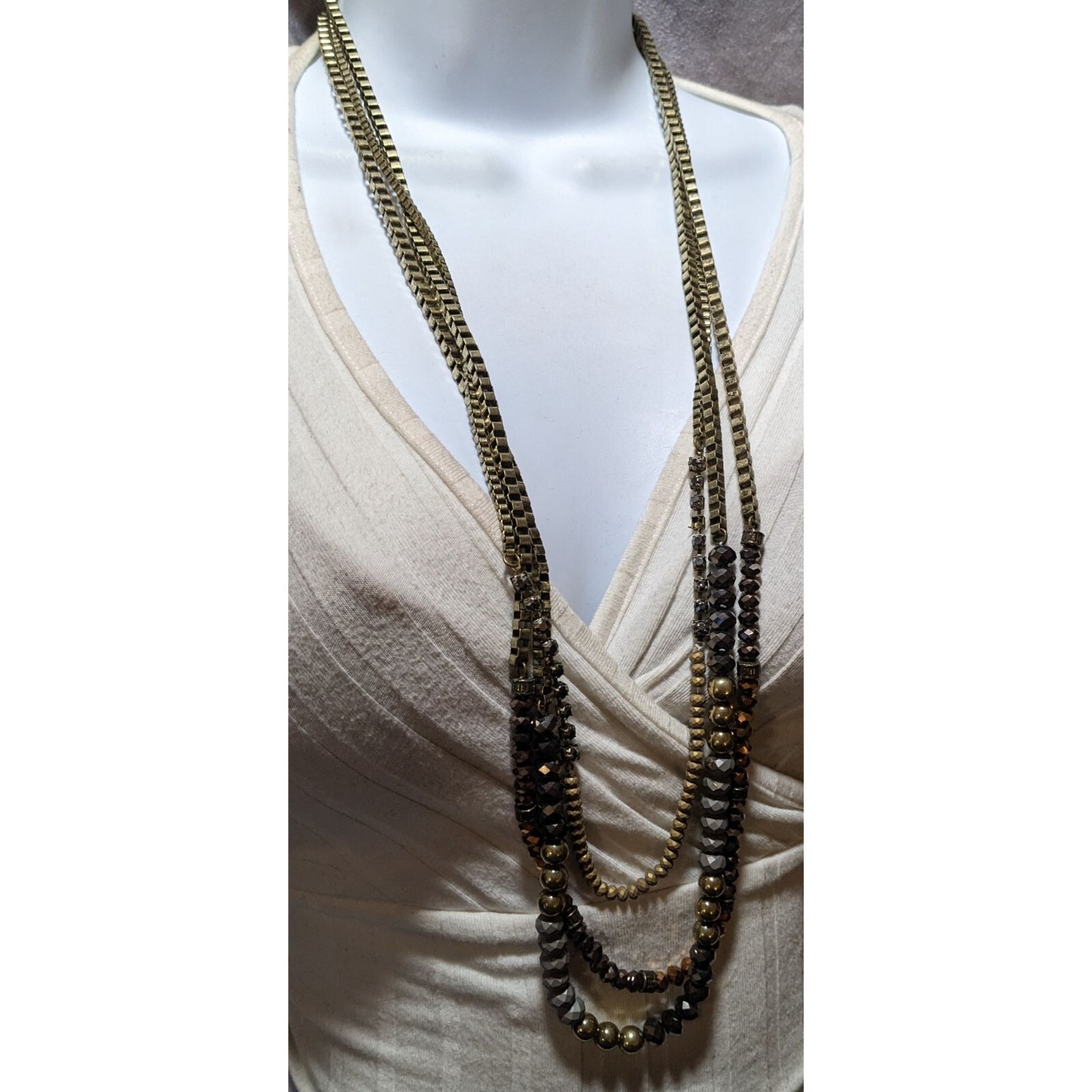 Multilayer Glam Box Link Beaded Statement Necklace - image 8