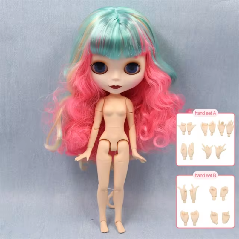 Blythe Doll BJD White Skin Nude with Colorful Hair Shiny Face 4 Eye Colors Gift