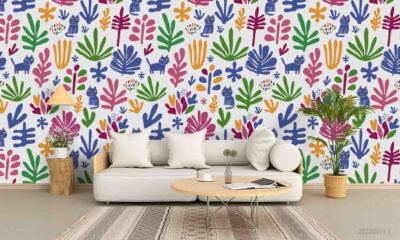 3D Leaves Cat Pattern Wallpaper Wall Murals Removable Wallpaper