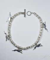Silbernes Flechtarmband, Mit AnhäNger Silhouetten Von Laufenden Whippet Greyhoun
