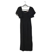 Black Jumpsuit Rhinestone Trim Flutter Sleeve Party Cocktail Occasion Size Small