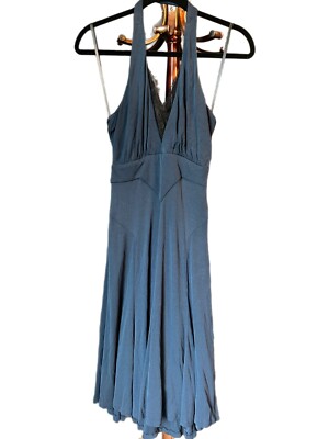 dvf diane von furstenberg halter neck dress Diane Von Furstenberg Navy Tengrier Halter Twirl Dress Lace Size 4 Silk DVF  Blue
