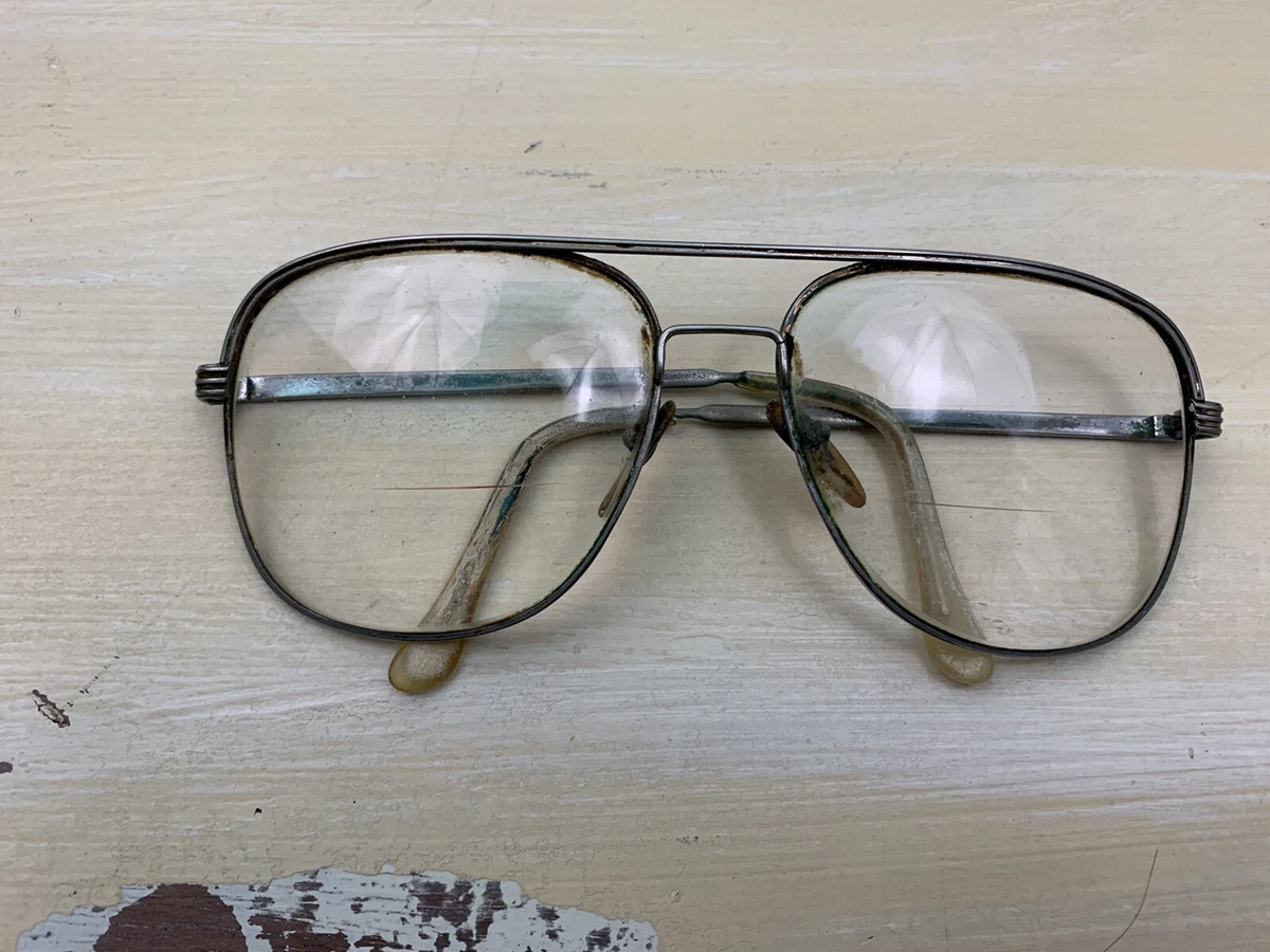 VINTAGE GLASSES - Vtg Silver Aviator RX Metal Eyeglasses Dad Grandpa Frames