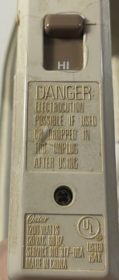 1985 Oster Wall Mount 3 Speeds Hair Dryer 317-06 Mid Century TESTED/WORKING VG - Image 4 of 4