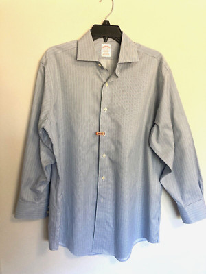 Brooks Brothers Madison 15 1/2-32 Long Sleeve Windsor Collar Shirt Blue Green