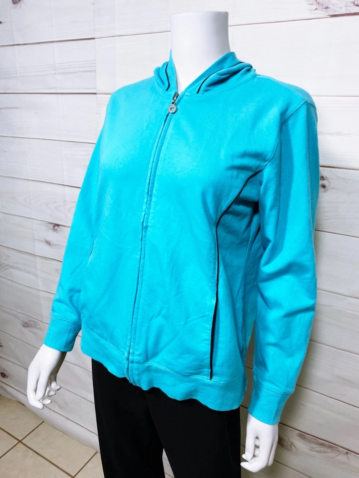 Moletom com capuz feminino Style & Co Petite tamanho PL azul zíper completo bolsos manga longa - Imagem 3 de 4