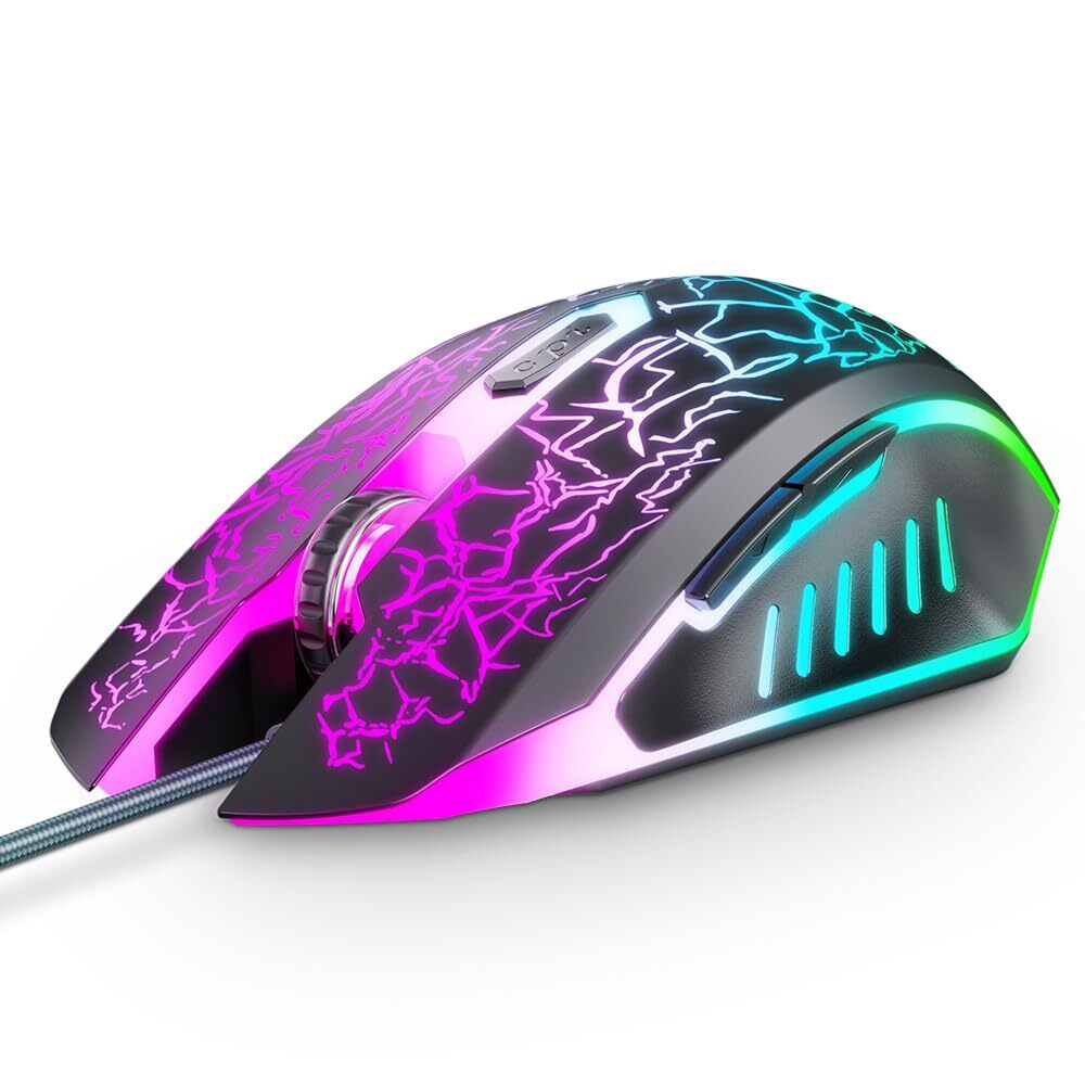 VersionTECH Ergonomic Wired Gaming Mouse with 7 LED Lights for Computers