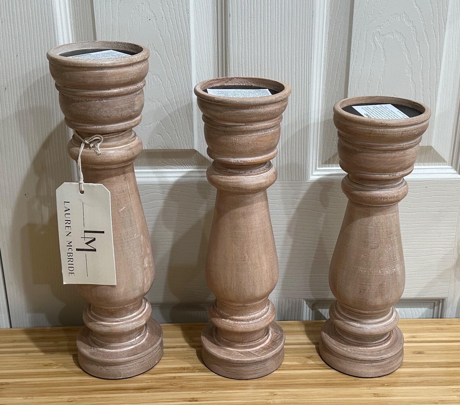 New Set of 3 Mango Wood Pillars Lauren McBride Large Tiered 
