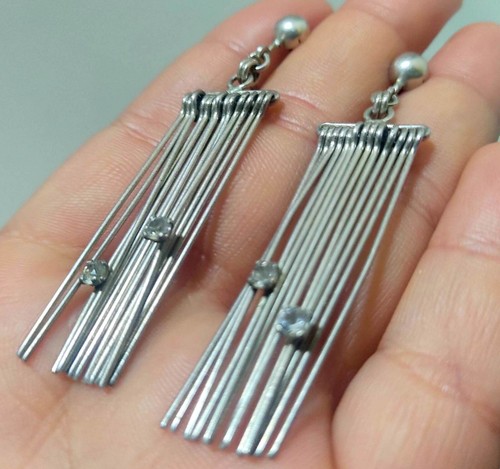 Vintage Sterling Silver Embellished With Quartz Stones Earrings 13 gr - Picture 4 of 7