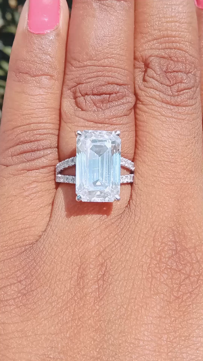 Dazzlingrock Collection Lab-Created Emerald & Diamond Halo Engagement Ring – 7x5mm Emerald Cut, Sterling Silver