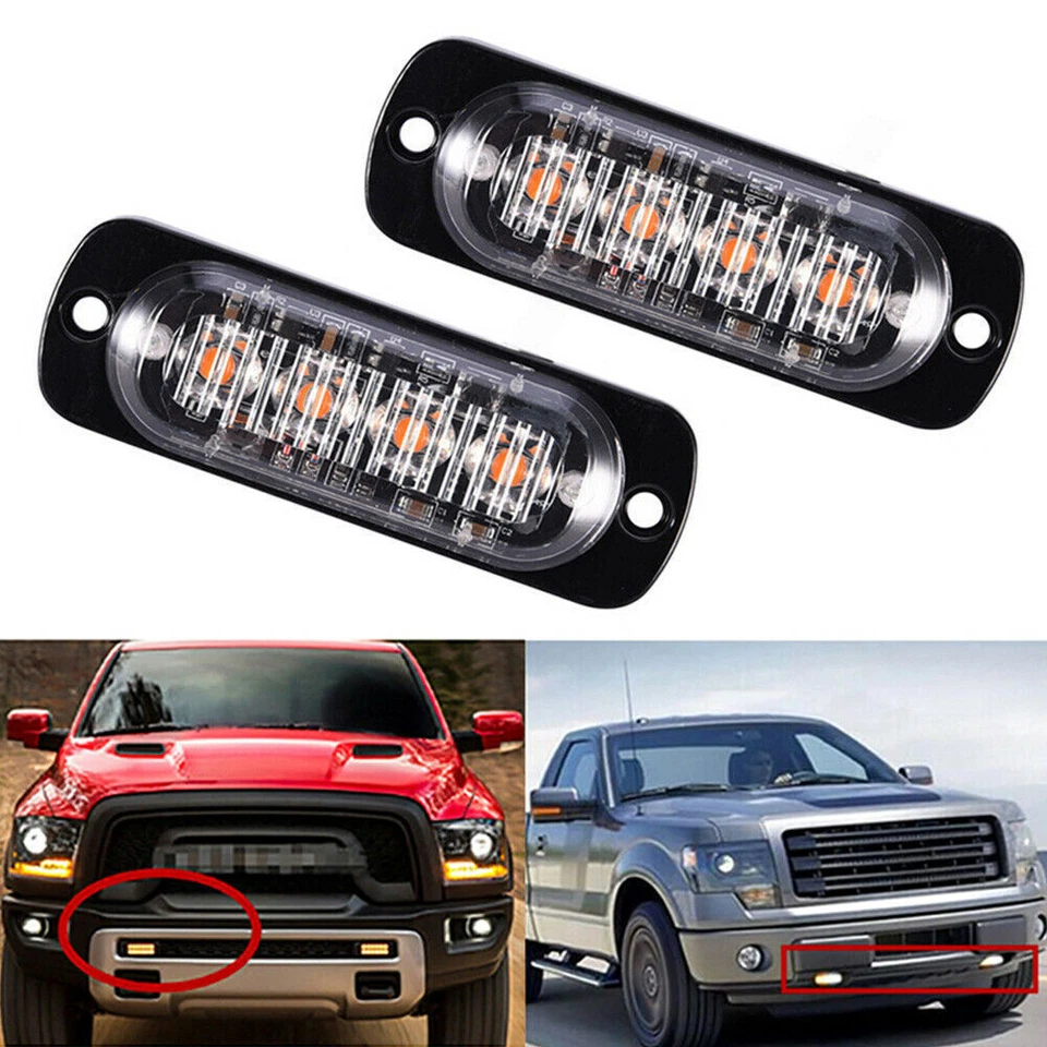 4 X LED Auto Frontblitzer Orange Blitzlicht Warnleuchte LKW Strobe Licht 12V 24V - Bild 4 von 4