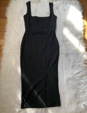 Nastygal dress black midi slit size 4