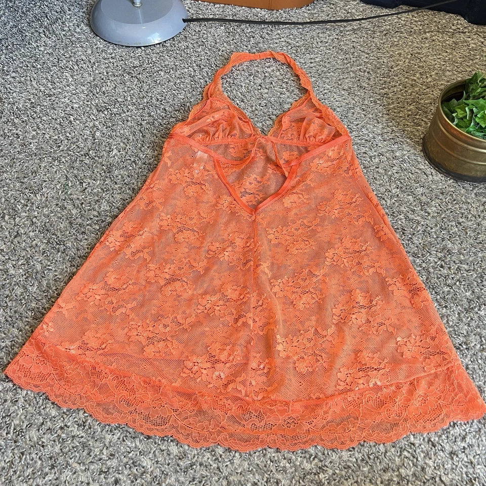 De Colección Victoria’s Secret Camisón Mini Vestido Sin Mangas Babydoll Floral Encaje Malla Transparente L Foto 4 de 4