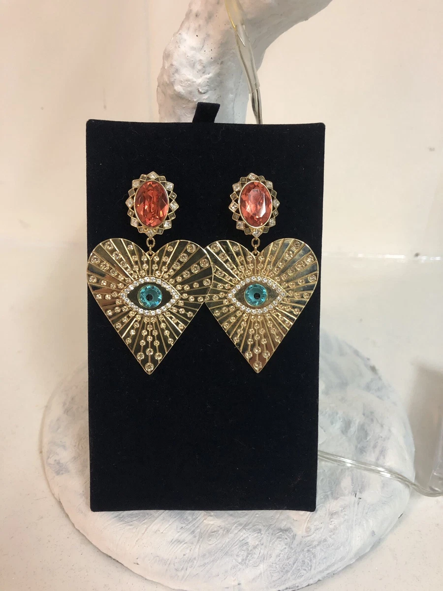 Swarovski Clip On Earrings Gold Love Heart Lucky Goddess Large
