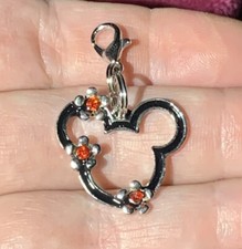 Silver Floral Mickey Mouse Charm Zipper Pull  Keychain Add On Clip 