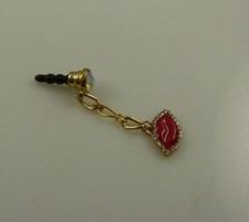red kiss lip crystal charm cell phone or fits Ipad charm ear cap dust plug goldt