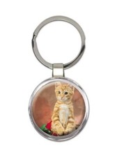 Cat : Gift Round Keychain Cute Animal Kitten Funny Friend Feline Pets Lover