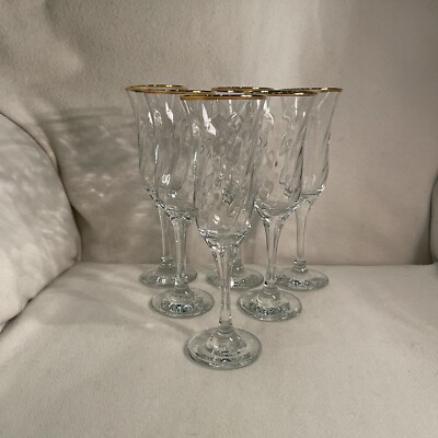 Circle ware Maxim Gold Rim/ Ribbed Champagne Flutes Set 6 