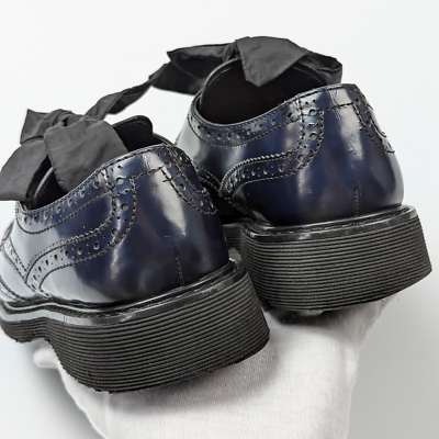 Prada Platform Navy Blue Brogue Patent Leather Bows Sneakers Boots