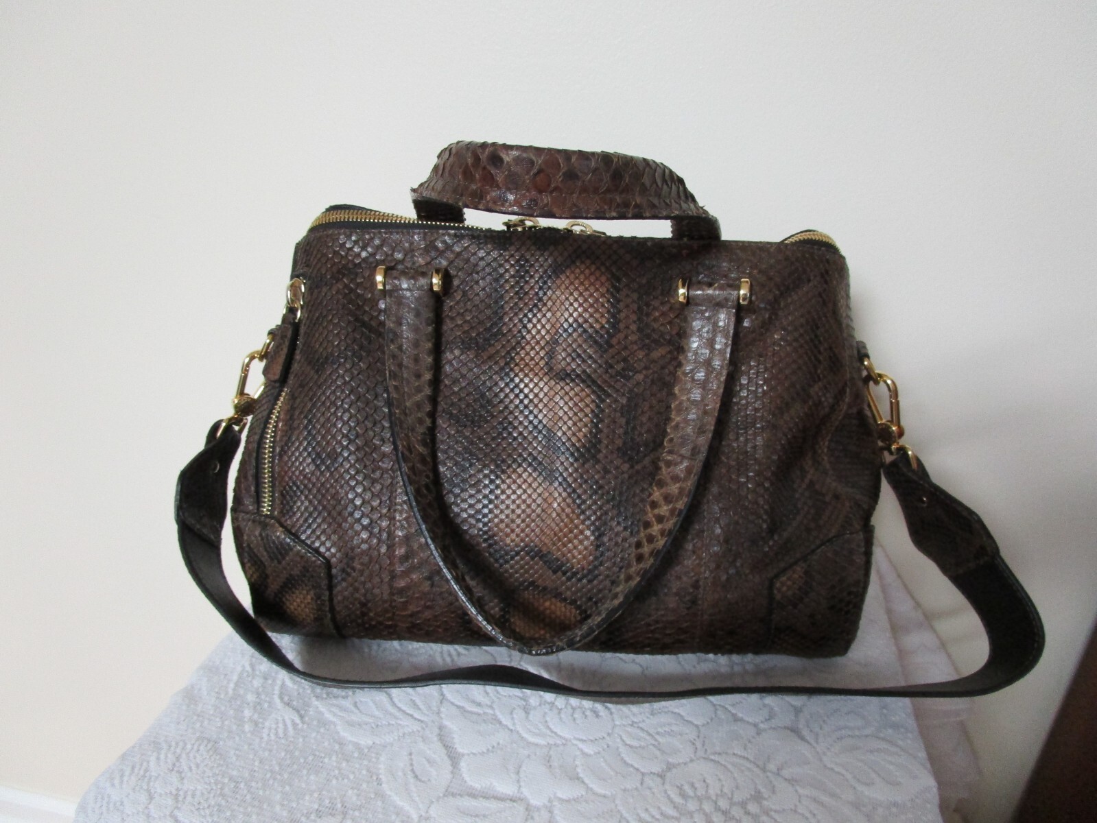 Vintage Furla Python Brown Leather Large Satchel … - image 4