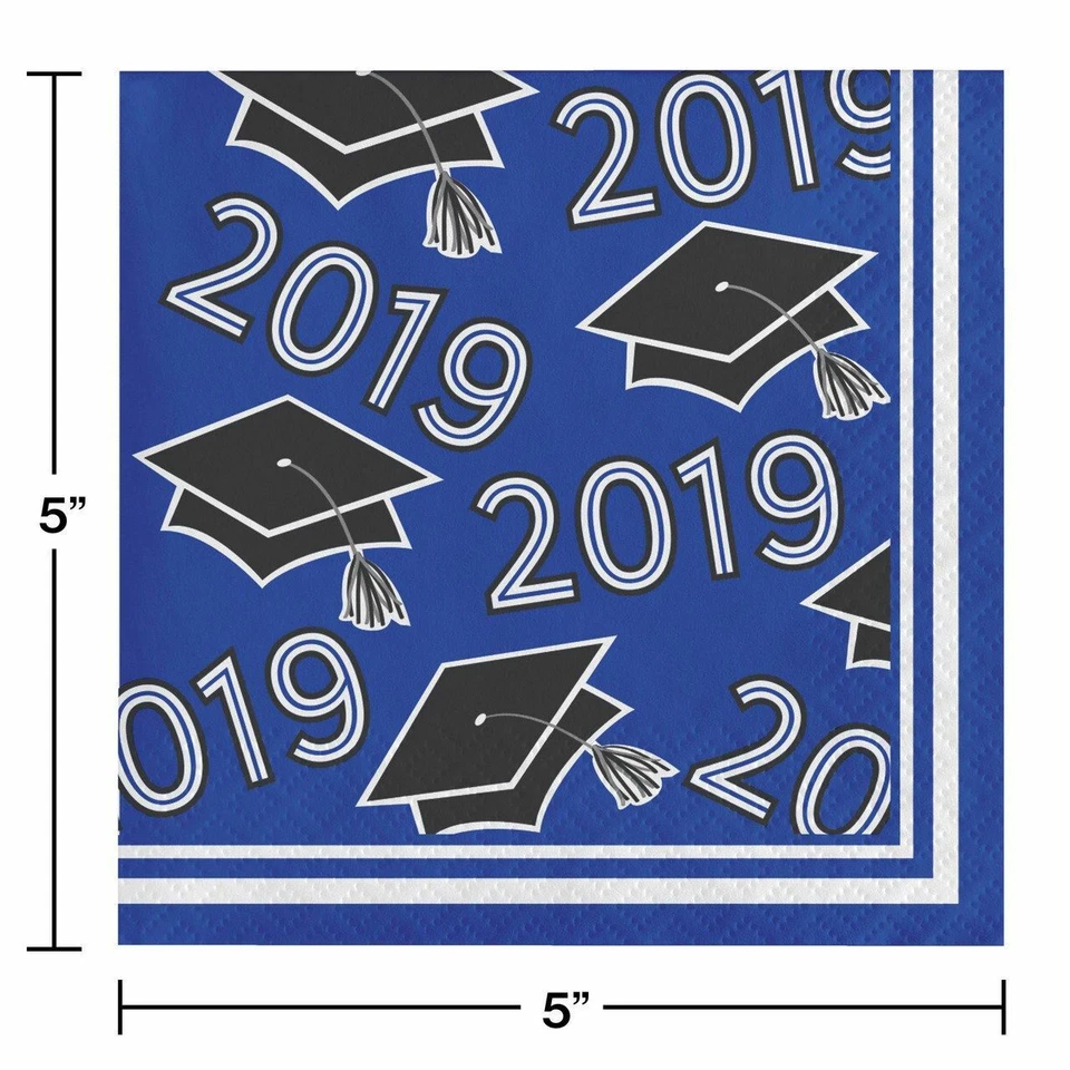 Class of 2019 Blue Black 36 ct Value Size Graduation Beverage Napkins - Image 2 of 2