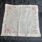 Vintage Handkerchief Embroidered Red Coral Flowers Striped Edge Wedding Day Gift