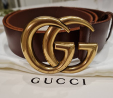 Gucci Belt GG Marmont Brown Cuir Leather Brass Buckle, 105 cm- 36/38 waist