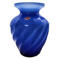 Italian Murano Vase Blue Lavorazione Arte Swirled Glass Handblown Vintage 1980s