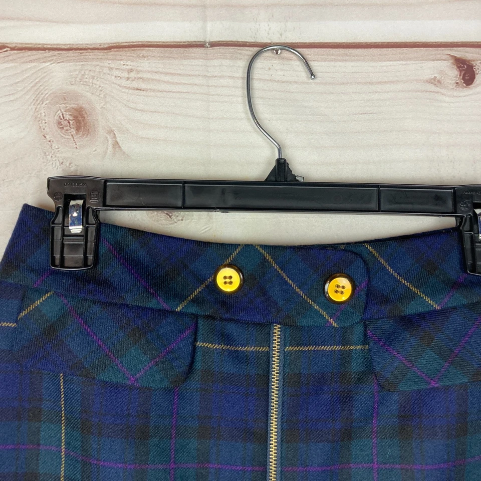 J. McLaughlin 裙子女式 2 蓝色 100% 羊毛格子呢格子 A 字前拉链衬里 — 第 2/4 张图片
