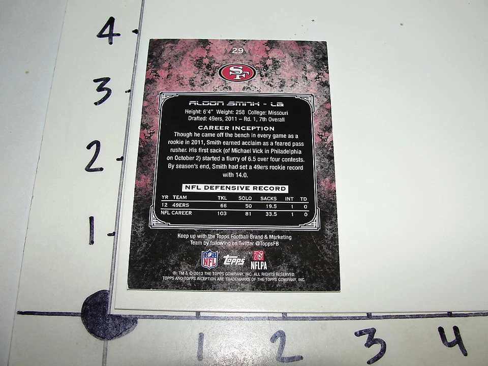 Aldon Smith / 2013 Topps INCEPTION #29 Green Variant/199 - San Francisco 49ers - Image 2 of 2