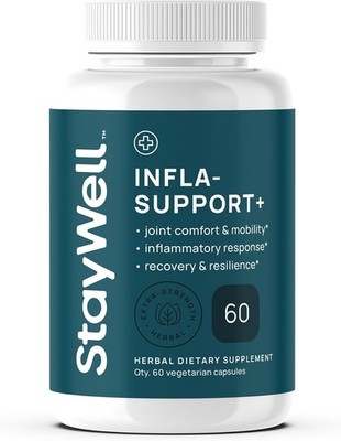 Stay-Well Naturals Infla-Support Plus- 750mg Herbal Supplement Blend with Curc