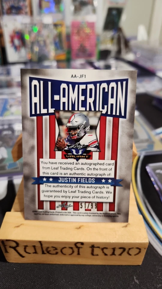 2021 Leaf Valiant All American Justin Fields Auto Rookie SP #/99 🔥📈 Chi Bears - Image 2 of 2