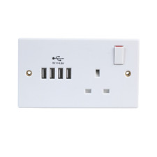 13A 1-Gang Switched Socket with 4x 2.4A USB Sockets