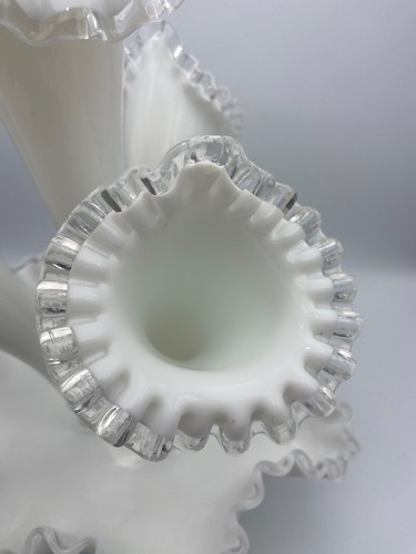Fenton Large White Milk Glass Silver Crest Four Horn Epergne - Picture 6 of 8