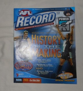 2001 AFL RECORD ANSETT CUP GRAND FINAL BRISBANE V PORT ADELAIDE FREE POSTAGE