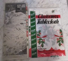 Vintage Paper Art & Maytex Christmas Poinsettias Paper & Plastic Tablecloths NIP