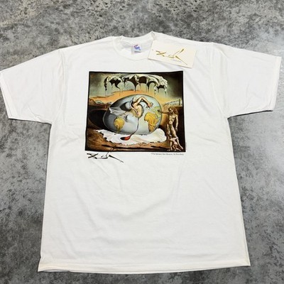 Vintage Jerzees Shirt Mens XL White Salvador Dali Geopoliticus Child Graphic Tee