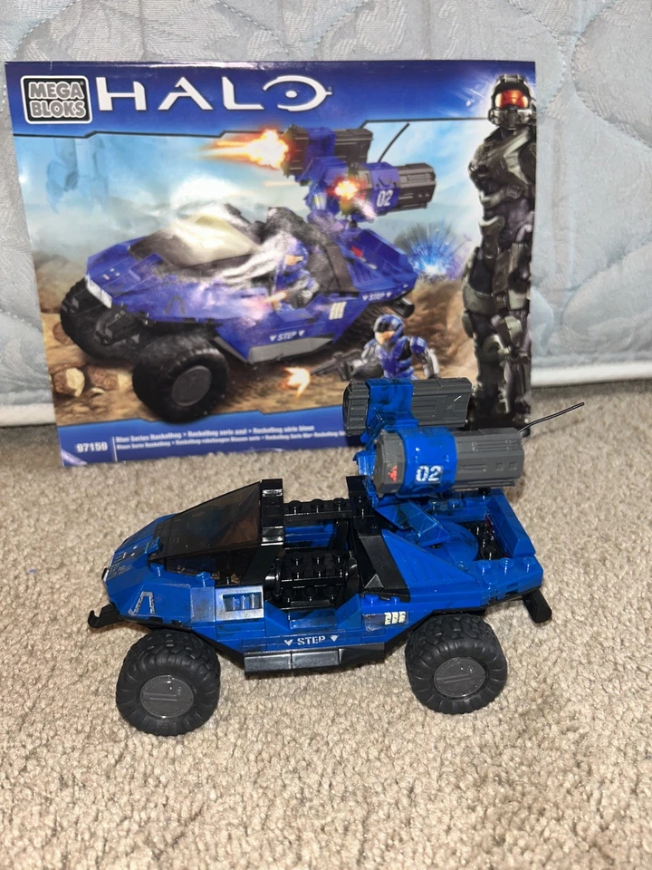Halo Mega Bloks Blue Series Rockethog Set #97159 99% w/ 4 Figures + Instructions - Image 3 of 4