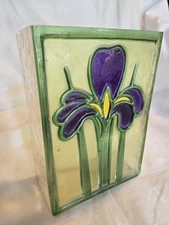 Vintage FTDA 1985 Romania Art Glass Iris Stain Glass Rectangular Vase FTD Floral