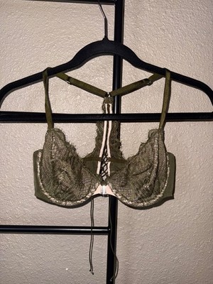 Victoria's Secret Olive Green Lace-Up Back Bra Size 34C