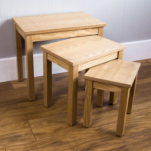 Set of 3 Nest of Tables Nesting Coffee Side End Wooden Nest Furniture Oak Veneer - Picture 3 of 8
